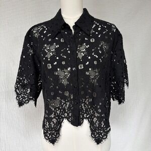 L'ACADEMIE REVOLVE Calla Lace Top XL Woman Black Button Down Shirt See Through
